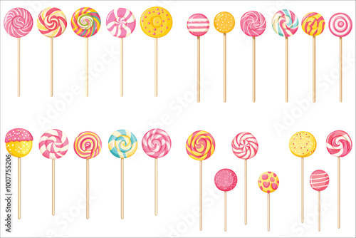 Set of colorful candy, Set of sweets lollipops candies,  Sweet and delicious colorful lollipops candies, Colorful lollipop vector illustration