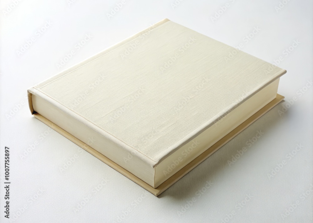 A pristine, crisp, and blank cover of a hardback book with a subtle texture, awaiting its title and A pristine, crisp, and blank cover of a hardback book with a subtle texture, awaiting its title and