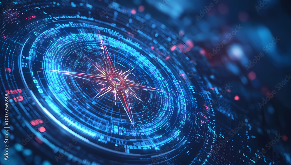custom made wallpaper toronto digitalFuturistic digital compass with holographic data and neon glow