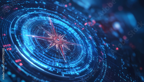 Wallpaper Mural Futuristic digital compass with holographic data and neon glow Torontodigital.ca