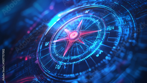 Wallpaper Mural Futuristic digital compass with holographic data and neon glow Torontodigital.ca