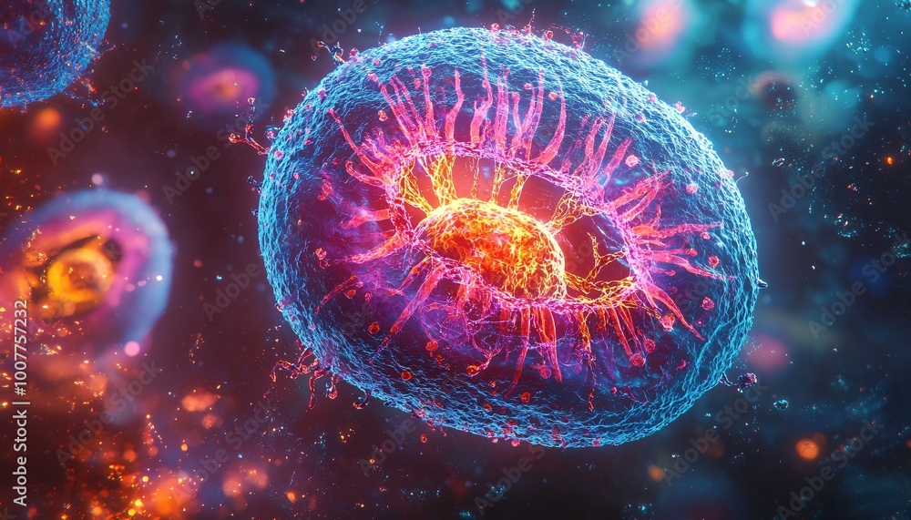 Detailed Close-up of a Single Human Cell with Clear Nucleus and Organelles for Educational Study Detailed Close-up of a Single Human Cell with Clear Nucleus and Organelles for Educational Study