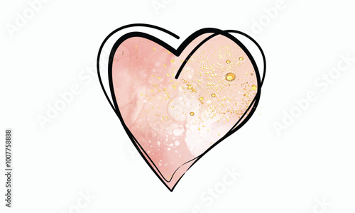 lMinimal glod effect sumbol, ove black outline. Gold glitter heart sign. Gold sparkles and glitter. The line in the form of heart. Template for Valentine's Day banners, posters, greeting cards..eps8 photo