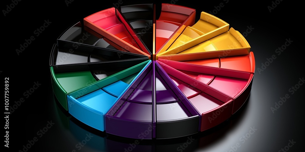 Fototapeta premium A vibrant color wheel split into sections, each segment gleaming with a distinct hue, a visual representation of the spectrum of possibilities