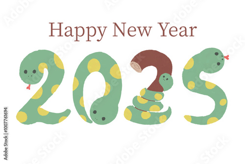 2025年の蛇の文字の年賀状テンプレート