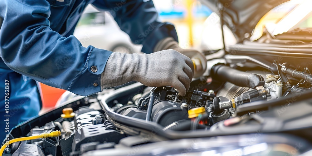 A mechanic inspects the engine of a car with its hood raised, surrounded by scattered tools, symbolizing a vehicle malfunction. Automotive repair, technical troubleshooting. A mechanic inspects the engine of a car with its hood raised, surrounded by scattered tools, symbolizing a vehicle malfunction. Automotive repair, technical troubleshooting.