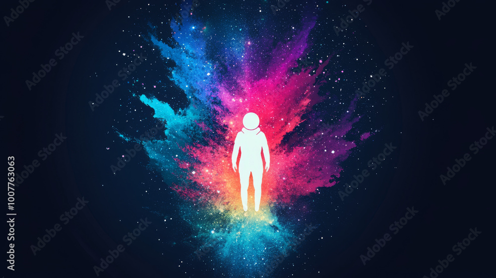 Astronaut silhouette against a colorful nebula. Astronaut silhouette against a colorful nebula.
