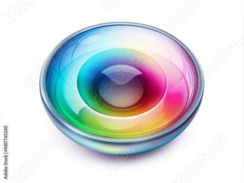 A stylized, colorful, and modern icon of a contact lens with subtle shine and soft shadows, isolated on photo