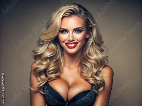 Wallpaper Mural Attractive, curvy, and confident young woman with bright blonde hair and a radiant smile, posing in a revealing Torontodigital.ca