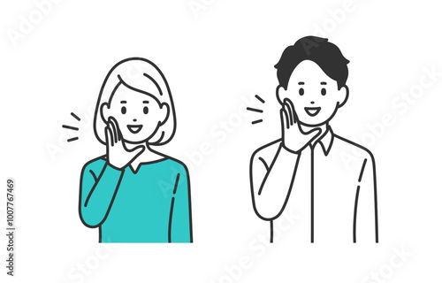 呼びかけのポーズをする若い男女のセット【人物ベクターイラスト素材】