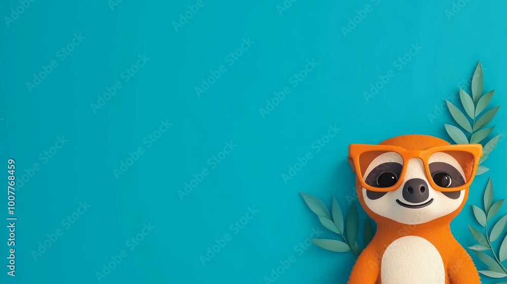 Fototapeta premium Cute cartoon sloth wearing sunglasses.
