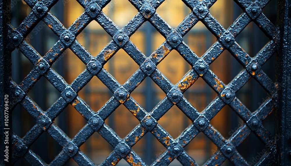Fototapeta premium Intricate Wrought Iron Gate Latticework Pattern Close-Up