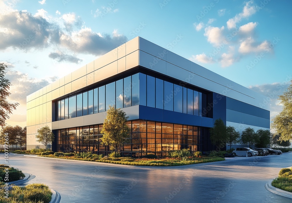 Obraz premium ブルーをアクセントにしたモダンなオフィス