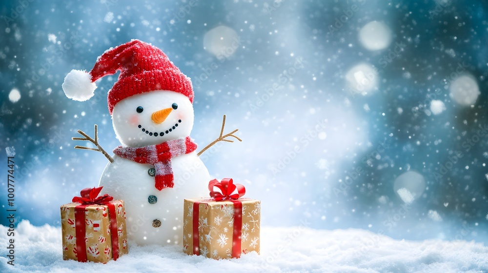 Christmas - cute snowman with gifts for happy christmas and new year festival wallpaper Christmas - cute snowman with gifts for happy christmas and new year festival wallpaper