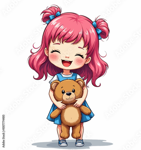 Smiling Girl Holding Teddy Bear