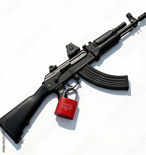 Rifle with Red Lock: Gun Safety Symbol