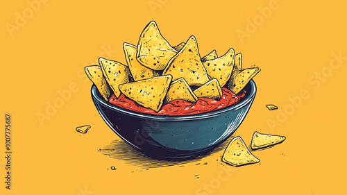 Celebrating National Fast Food Day with delicious nachos and salsa on a vibrant background photo