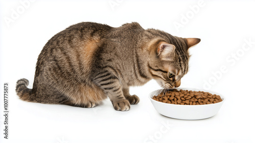 Cat's Dinner: A tabby cat w...