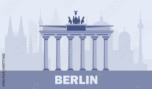 Skyline of Berlin. National German Landmark. Skyscapers and domes. Urban architecture and cityscape. Silhouette of city. Poster or banner for website. Flat vector illustration