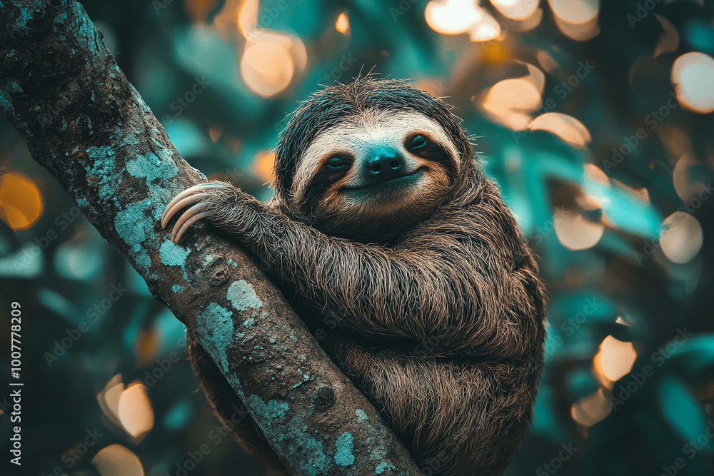 Sloth, funny animal hanging on tree Sloth, funny animal hanging on tree