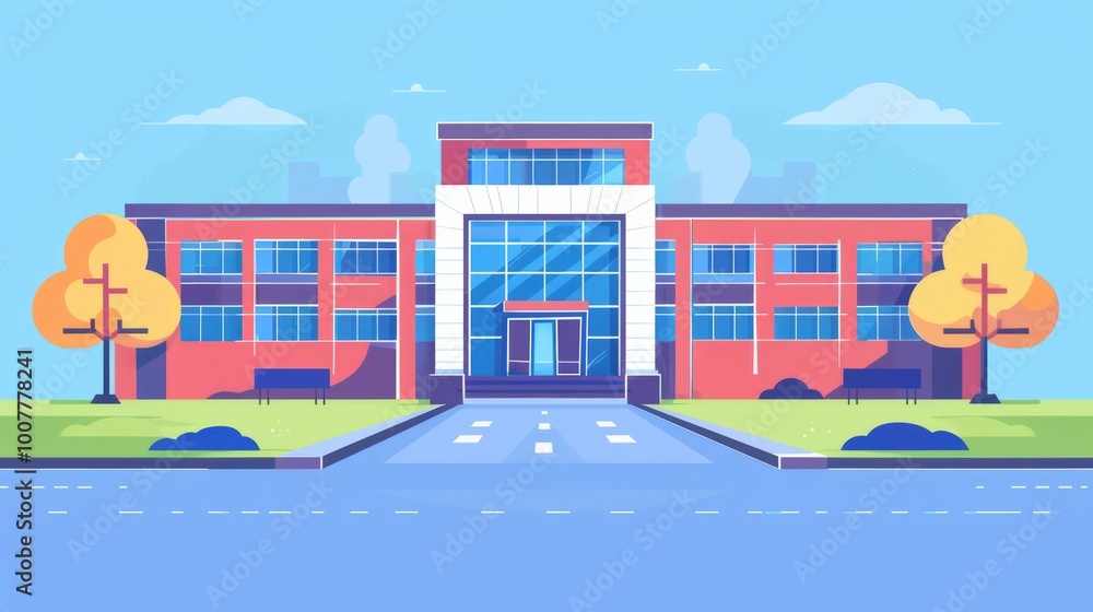 Naklejka premium Minimalistic Flat School Design Front View Illustration
