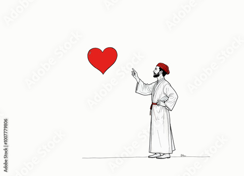 Man Pointing at Red Heart 
