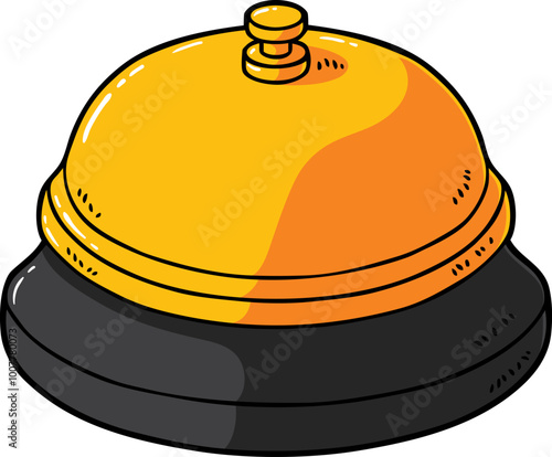 Vector Cartoon Hand Drawn Golden Reception Desk Bell