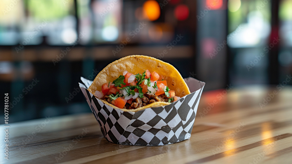 Enjoying delicious tacos in a lively fast food restaurant on National Fast Food Day Enjoying delicious tacos in a lively fast food restaurant on National Fast Food Day