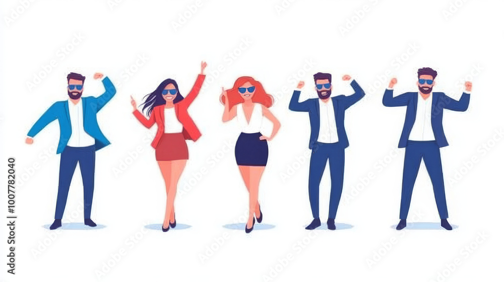Fototapeta premium A group of young adults celebrating in business attire.