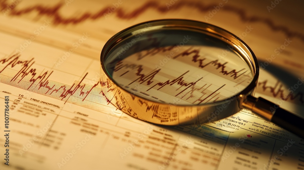 Magnifying Glass Over Falling Interest Rate Chart Magnifying Glass Over Falling Interest Rate Chart