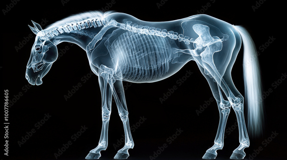 X ray image of horse showcasing its glowing skeleton, highlighting ...