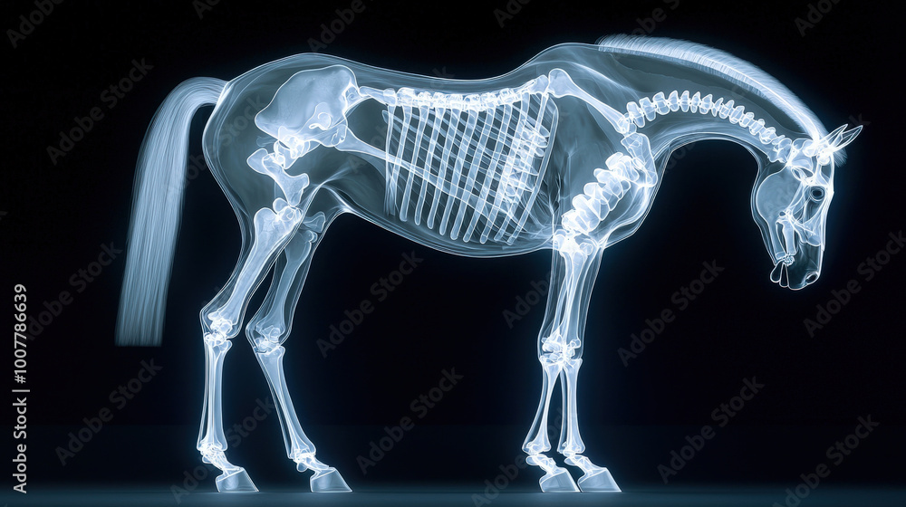 X ray image of horse showcasing its glowing skeleton, highlighting ...