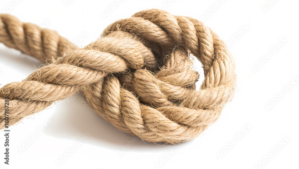 Close-up of coiled, frayed jute rope on white background Close-up of coiled, frayed jute rope on white background