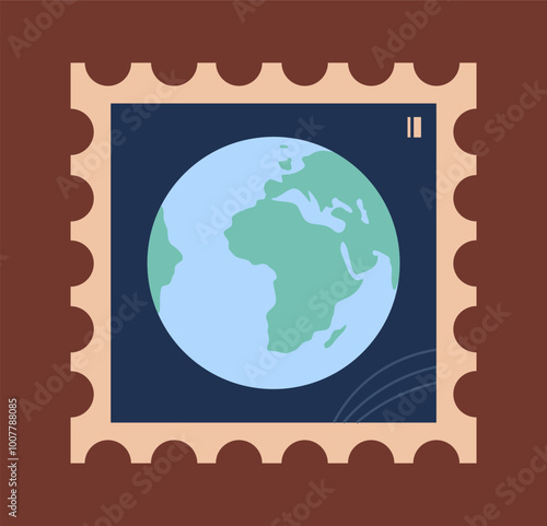 Stamp from country. Planet Earth. Travel and tourism. Pack for philatelist. Holiday and vacation. Poster or banner for website. Flat vector illustration