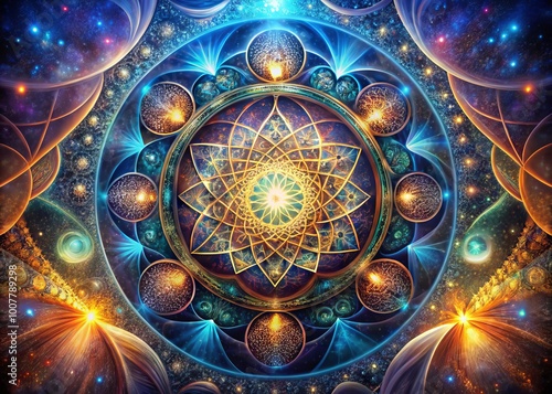 Wallpaper Mural Intricate, swirling patterns of sacred geometry unfold in a mystical, ethereal landscape, blending ancient symbolism Torontodigital.ca