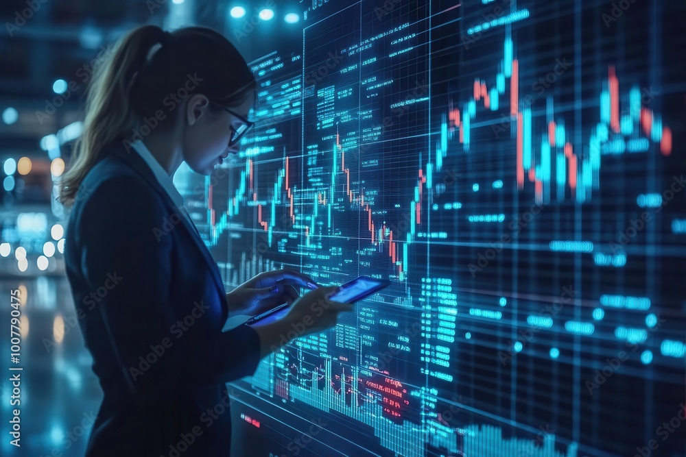 Investors analyzing bullish market trends with profits stacking up on digital stock graphs Investors analyzing bullish market trends with profits stacking up on digital stock graphs