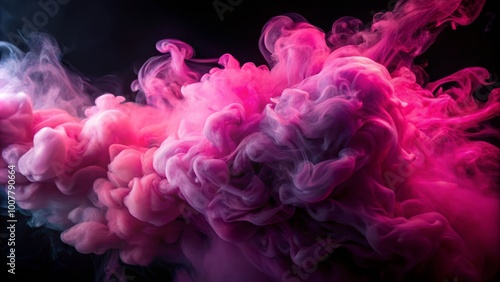 A striking pink smoke formation contrasts with a dark background, generating a mysterious, artistic atmosphere that