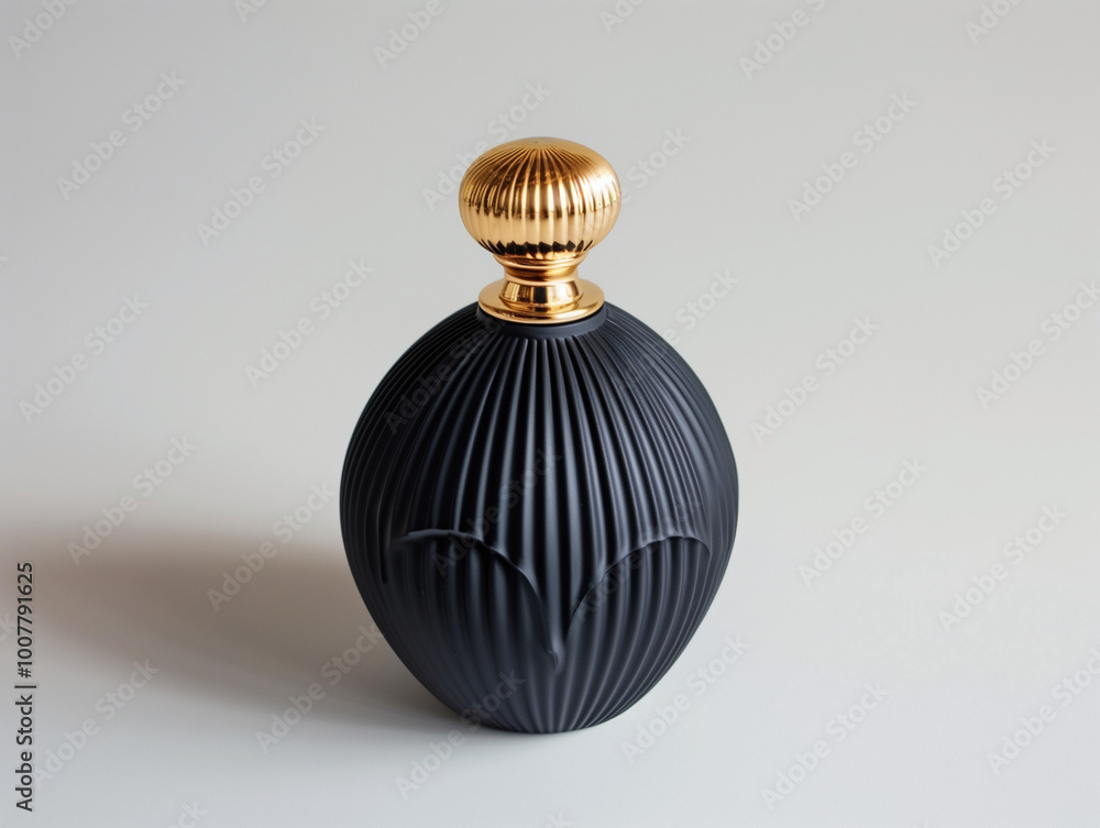 Luxurious Perfume Bottle in Matte Black with Golden Highlights: A Statement of Elegance Luxurious Perfume Bottle in Matte Black with Golden Highlights: A Statement of Elegance