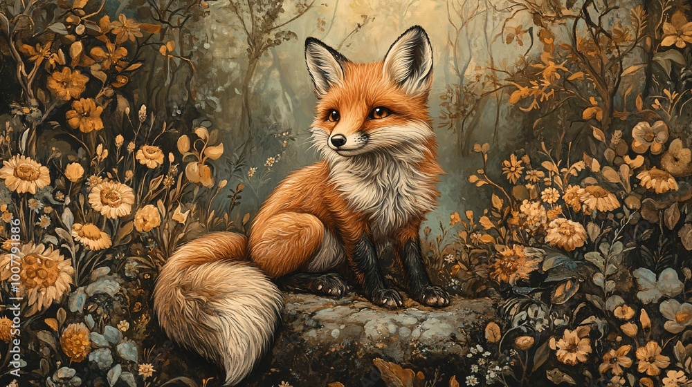 Obraz premium Forest Fox in Golden Hour Illustration.