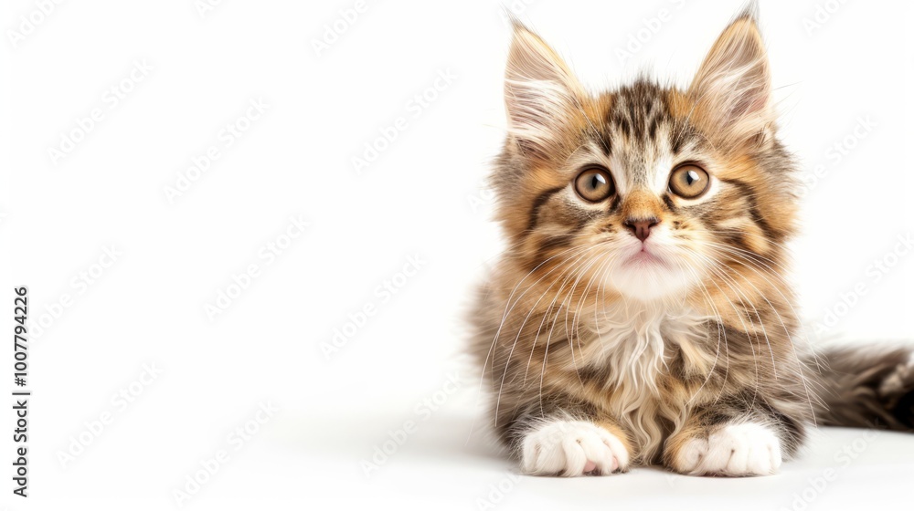 Playful Kitten Sitting Still on White Background Playful Kitten Sitting Still on White Background