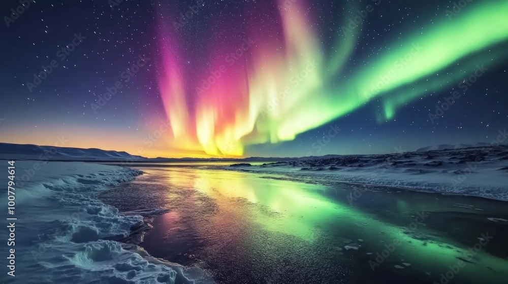 Aurora Borealis Spectacle, an extraordinary display of vibrant Northern Lights illuminating a dark sky, colors reflecting on snow, captivating all who behold the scene. Aurora Borealis Spectacle, an extraordinary display of vibrant Northern Lights illuminating a dark sky, colors reflecting on snow, captivating all who behold the scene.