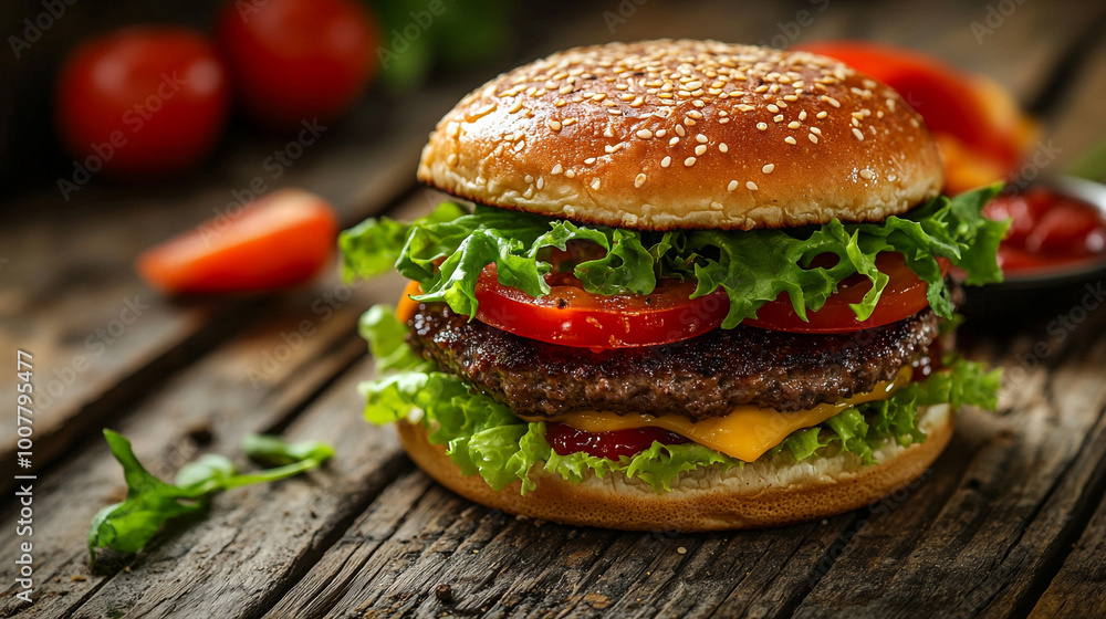Celebrate National Fast Food Day with a delicious fresh cheeseburger and vibrant vegetables Celebrate National Fast Food Day with a delicious fresh cheeseburger and vibrant vegetables
