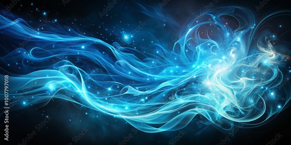 Mysterious wispy tendrils of glowing blue gas swirl in mid-air, evoking an otherworldly atmosphere of mysticism and Mysterious wispy tendrils of glowing blue gas swirl in mid-air, evoking an otherworldly atmosphere of mysticism and