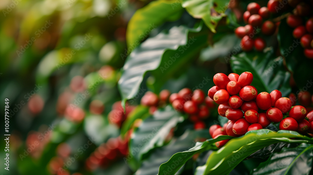 Obraz premium coffee bean berry plant fresh seed coffee tree growth in green eco organic farm