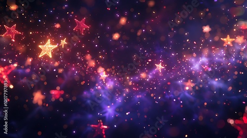 Abstract glowing stars sparkles and bokeh effects, perfect for festive or holiday backgrounds.