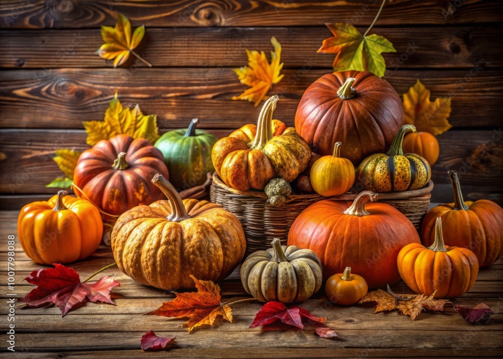 Bright pumpkins beautifully arranged on a rustic wooden surface, ideal for celebrating the autumn season and embracing Bright pumpkins beautifully arranged on a rustic wooden surface, ideal for celebrating the autumn season and embracing