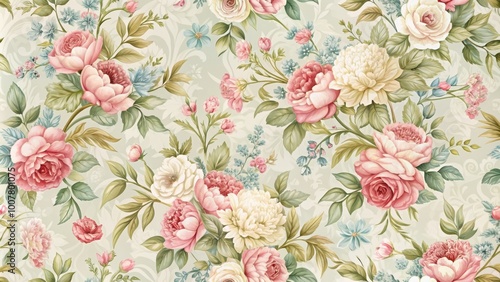 Vintage flowers seamless pattern with delicate pastel tones, floral, retro, classic, elegant, beautiful, design, background