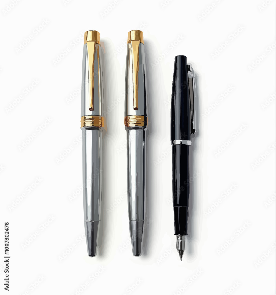 Three Elegant Pens in Silver and Black Three Elegant Pens in Silver and Black
