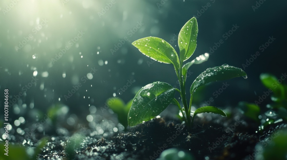 Close up view of lush leaves and dew drops, blurred sunlight background. Ai generated image Close up view of lush leaves and dew drops, blurred sunlight background. Ai generated image