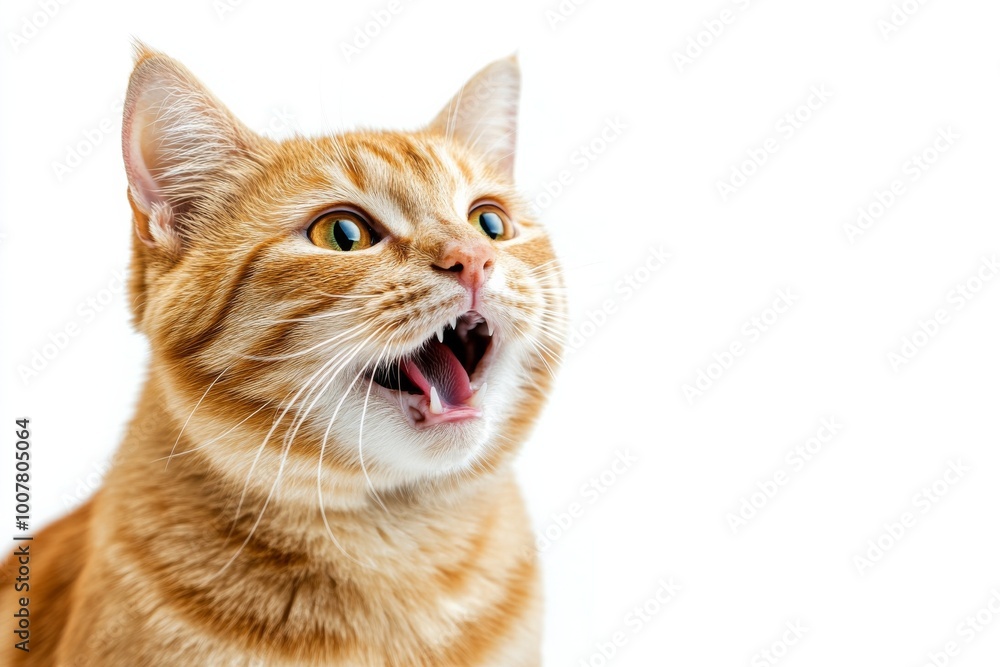 cat portrait isolated on a white background, with a shocked face, open mouth, and tongue out. cat portrait isolated on a white background, with a shocked face, open mouth, and tongue out.